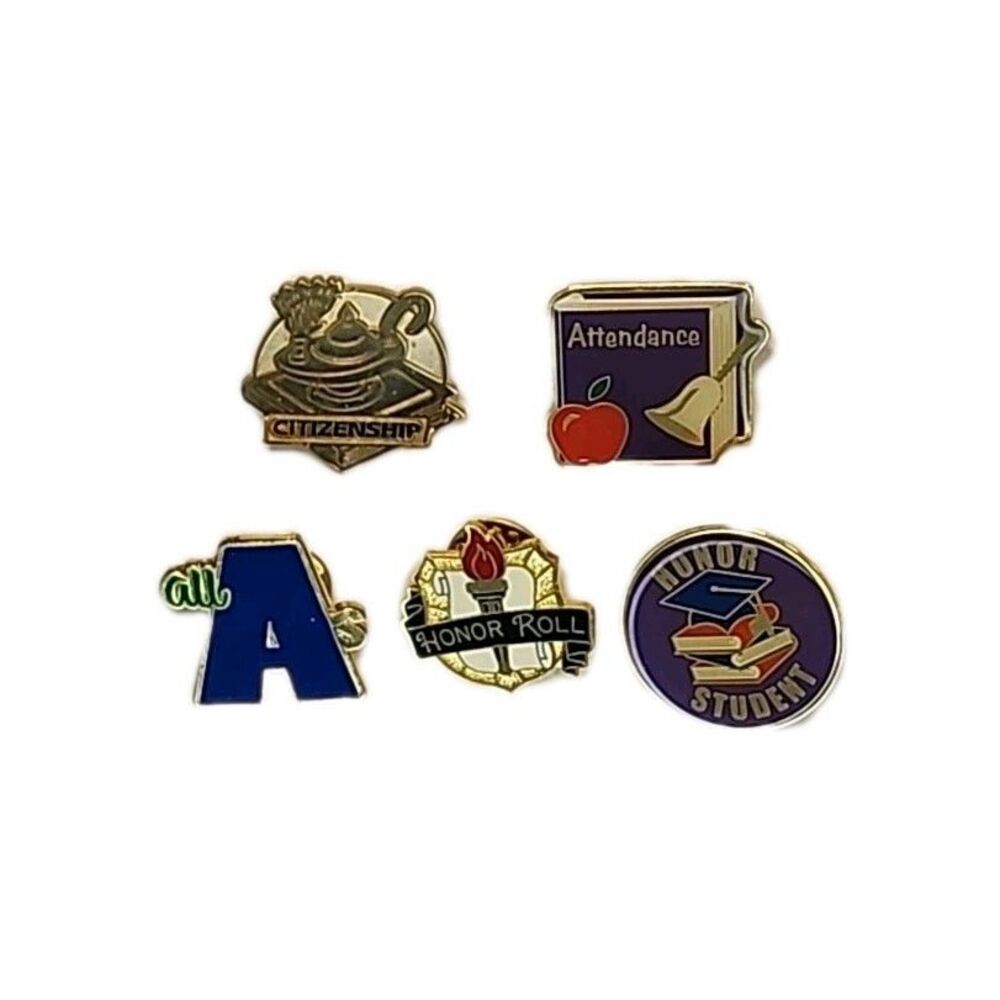 Lot Of 5 Student Award Pins All As Citizenship Attendance Honor Roll